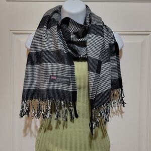 Vintage 100% cashmere made in Scotland Black & White Herringbone Plaid